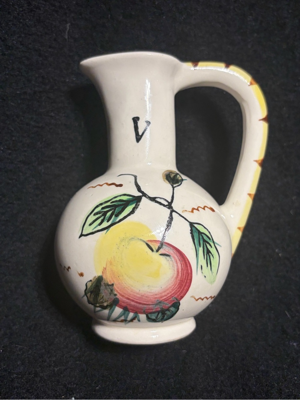 Hand-Painted Ceramic Jug with Yellow and Red Fruit Motif